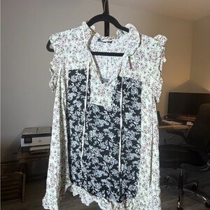 POL Black and Cream Floral Blouse